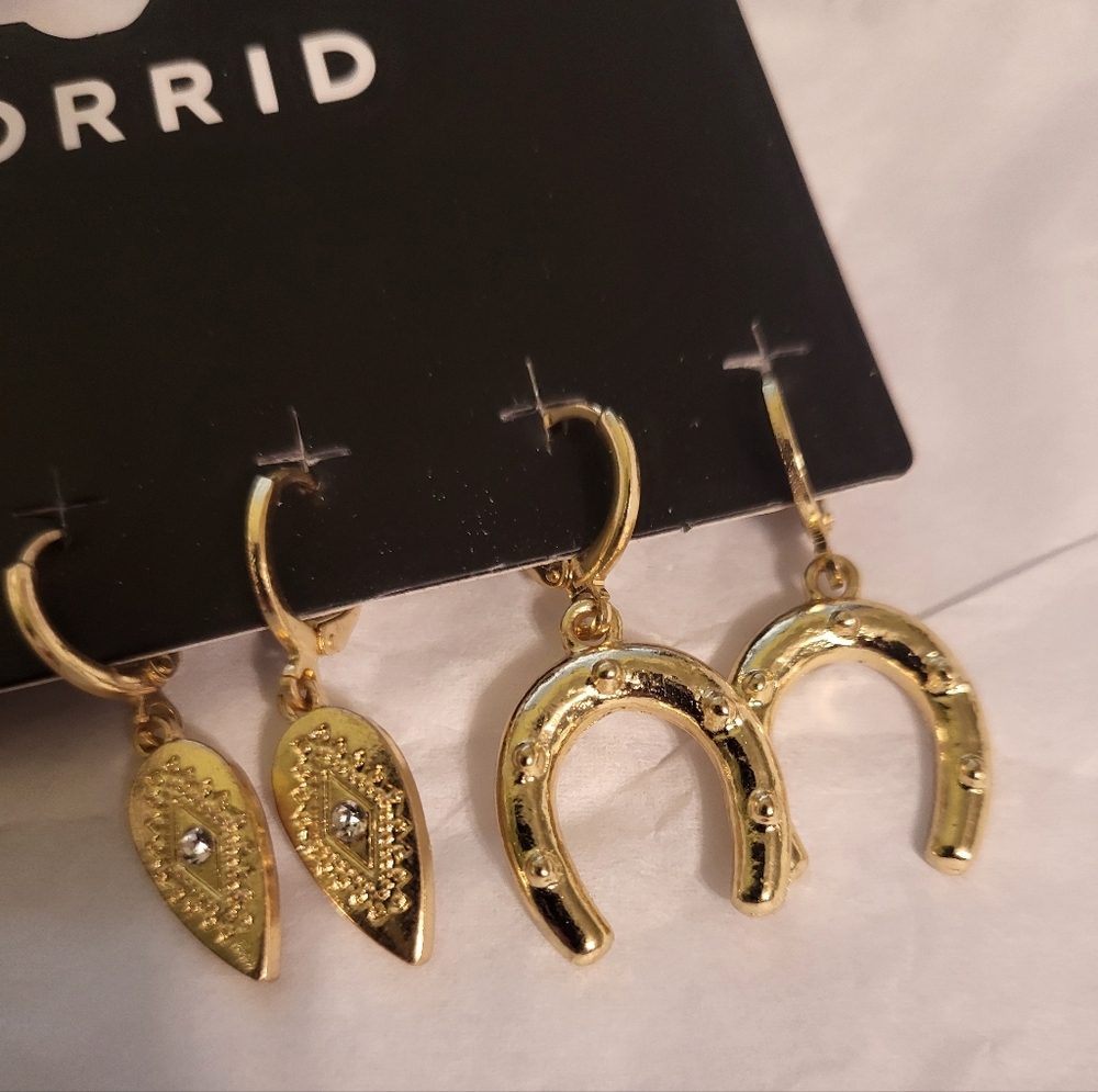 TORRID Gold Western Dangle Hoop Set, 3 Pair NEW - Picture 3 of 4
